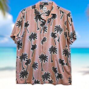 ZARA Men’s Relaxed Fit‎ Palm Tree Print Shirt Size M Pink Black Tropical Casual